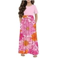 thumbnail image 1 of DecSea Robe Évasée Florale pour Filles Manches Courtes avec Poches, Tenue Décontractée Vacances/quotidien, 1 of 5