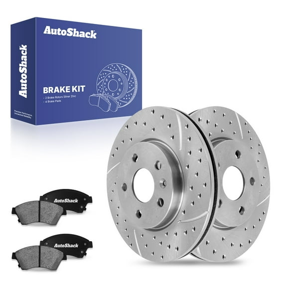 AutoShack 10.87" (276 mm) Front Vented Drilled & Slotted Brake Rotors Coated   Ceramic Brake Pads | Replacement for 2010-2015 Chevrolet Cruze | Silver Zinc Coated | 6-PC Brake Kit | SilverShield Pro