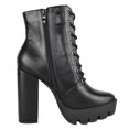 thumbnail image 3 of Top Moda Women High Heel Combat Army Style Boots Lace Up Side Zipper Lug Platform Sole Booties DALE-6 Black PU 9, 3 of 3