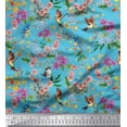 thumbnail image 1 of Soimoi Blue Moss Georgette Fabric Floral,American Robin & Bluebird Bird Printed Craft Fabric by The Yard 42 Inch Wide, 1 of 1