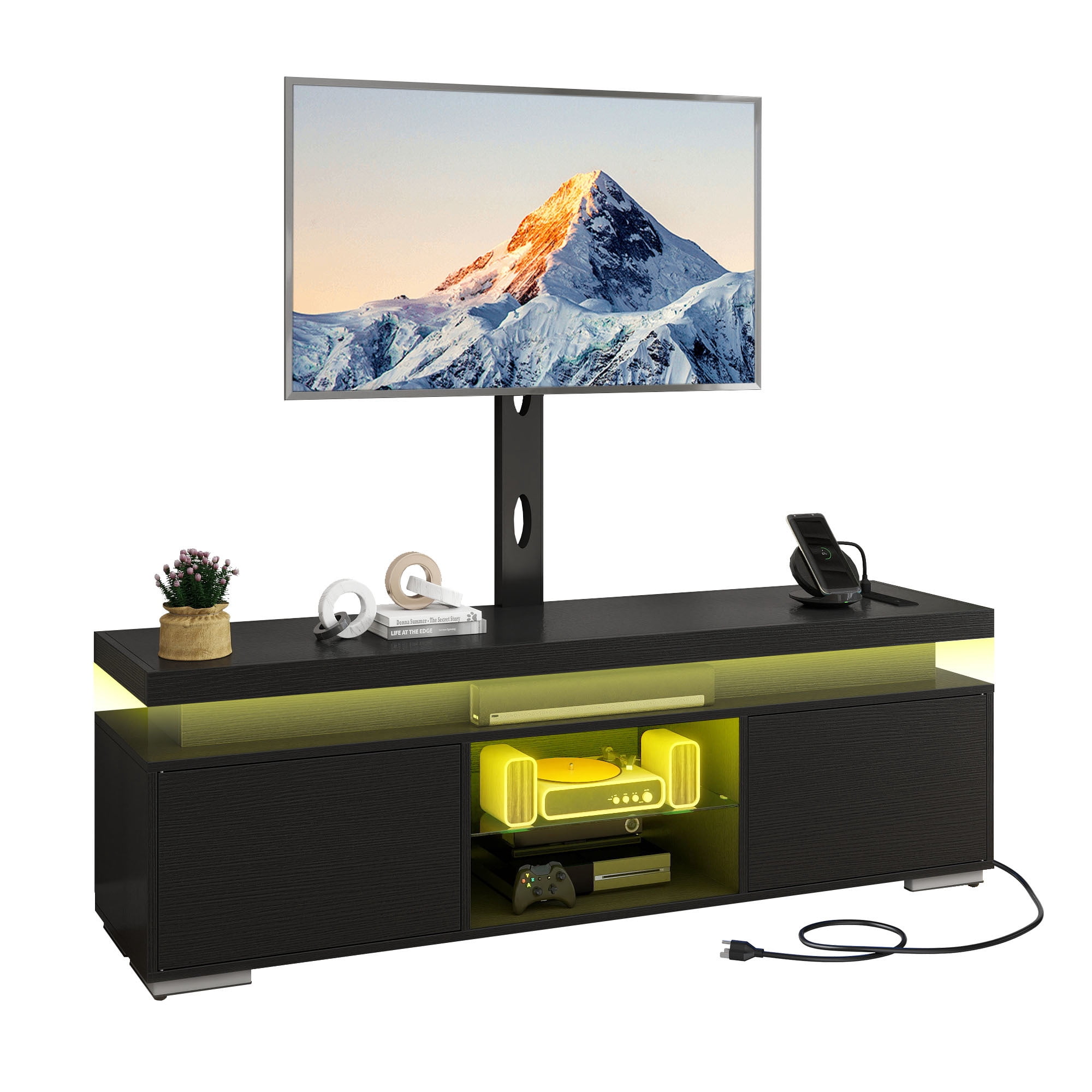 Uforic TV Stand with Mount & Power Outlet, for 55/60/65 inch TVs, Height Adjustable, Black