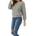 thumbnail image 4 of INSPIRE CHIC Women's Stand Collar Zip Up Raglan Sleeves Bomber Quilted Jacket XS Gray, 4 of 6