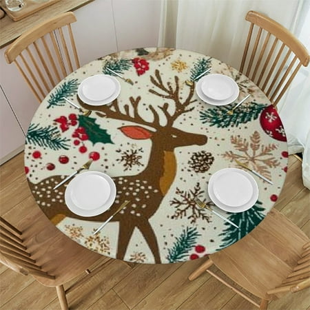 

Autua Deer Christmas Decorations Round Tablecloth Stain-Resistant 100% Polyester 31 -35