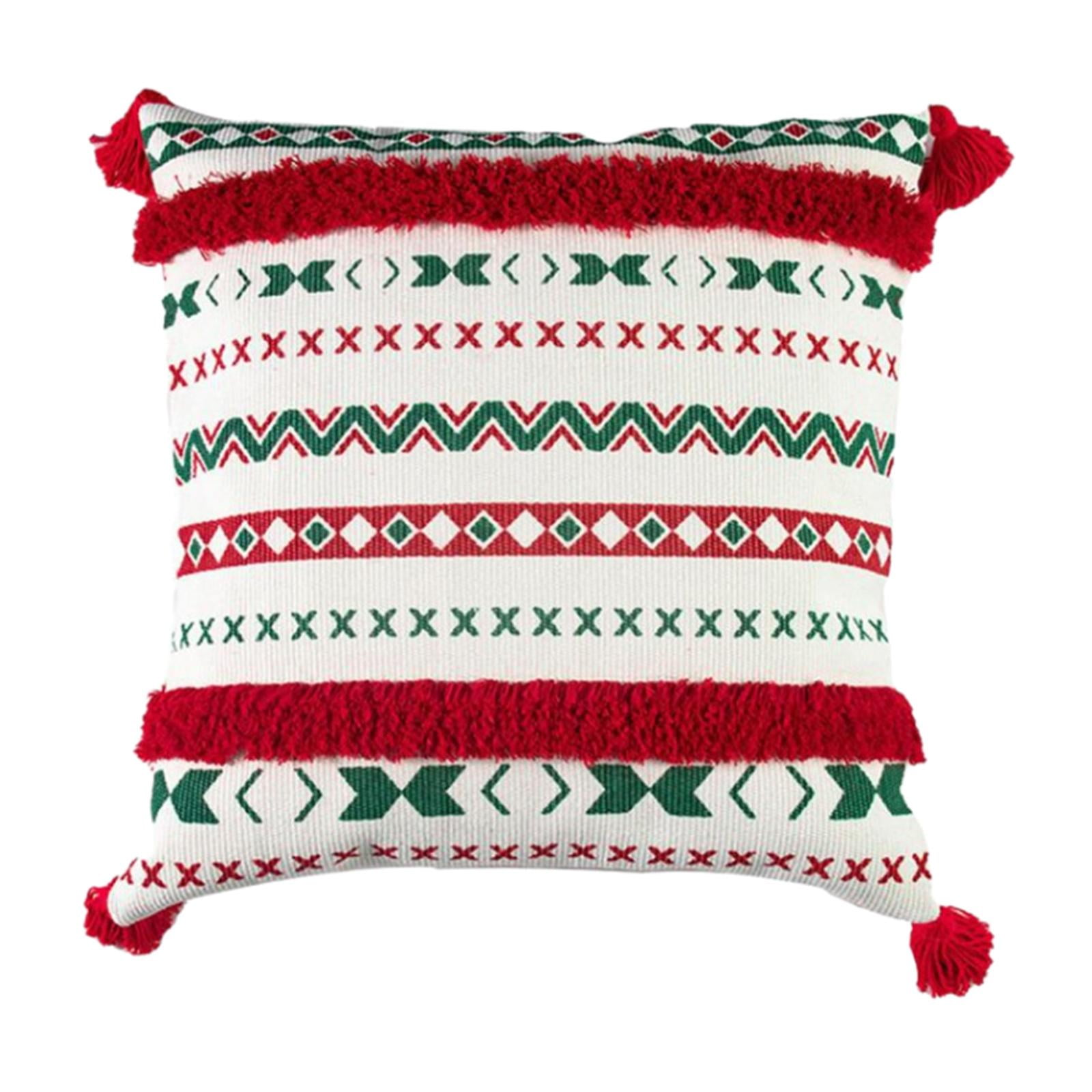 Decorative Boho Throw Pillow Cover Handmade with Tassel Christmas Pillowcase Square Woven Tufted for Couch Red Tufted Walmart