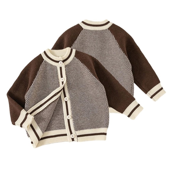 Esaierr Toddler Boys Knit Cardigan Sweater Kids Crewneck Sweater coat Long Sleeve Outerwear for 1-8Y