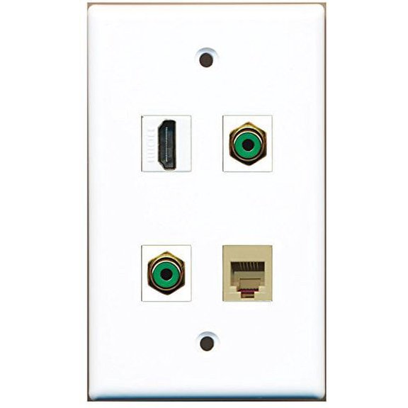 RiteAV - 1 Port HDMI 2 Port RCA Green 1 Port Phone RJ11 RJ12 Beige Wall Plate