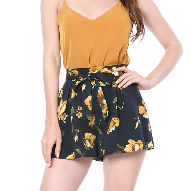 Pantalones cortos de verano de playa Allegra K con cintura alta lazo elástico estampado Azul XS