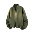 thumbnail image 2 of Mens Fall Jackets Zip Up Stand Up Collar Elastic Cuffs Trendy Casual Motorcycle Coats with Pocket Army Green XXXXL, 2 of 7