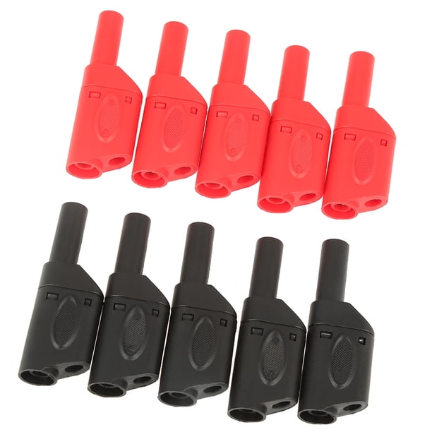10 conectores tipo banana apilables, totalmente aislados, de seguridad, de color rojo y negro, de 4 mm