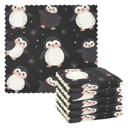 

6 Pieces of Kitchen Towels 11x11Inch Kitchen Dish Cloths Kitchen Dish Towels Reuseable Cleaning Cloths Cute Little Penguin Seamless