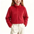 thumbnail image 2 of Falkdiz Girls Long Sleeve Shirts Fleece Warm Cropped Tops Outdoor Winter Mock Neck School Solid Color Zip-up for Girls , Red , Size: 14-15 Years, 2 of 8