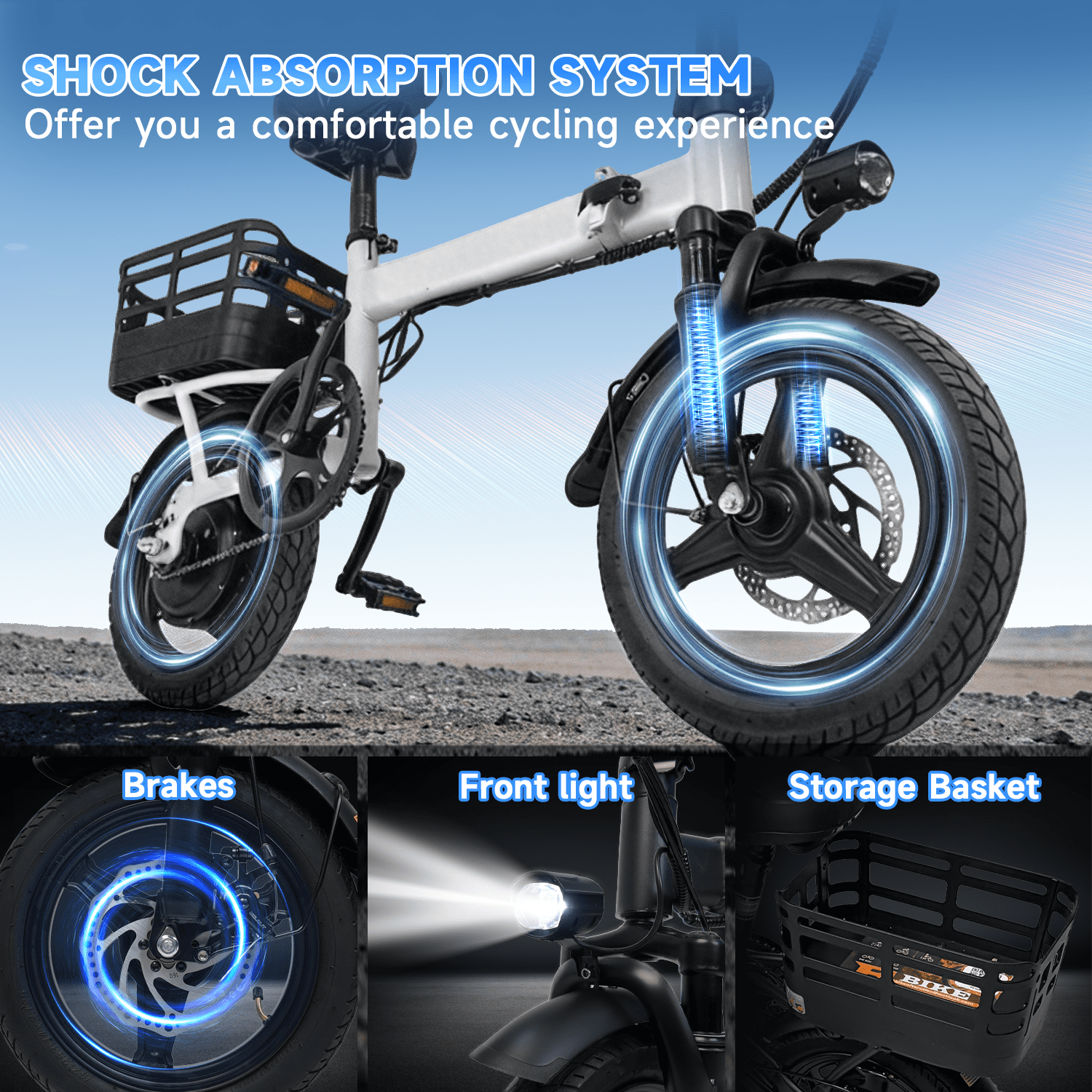 14" Folding Electric Bicycles with 350W Peak 500W,35 Miles 20MPH 12Ah Battery ,Ebike for Adults with Basket,UL2849