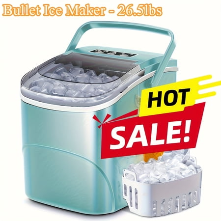 Countertop Bullet Ice Maker - 28lbs/24H Pebble & Sonic Ice Machine, 2 Cube Sizes, Auto-Cleaning, Stainless Steel, with Ice Scoop/Ice Basket for Home/Kitchen/Camping/RV