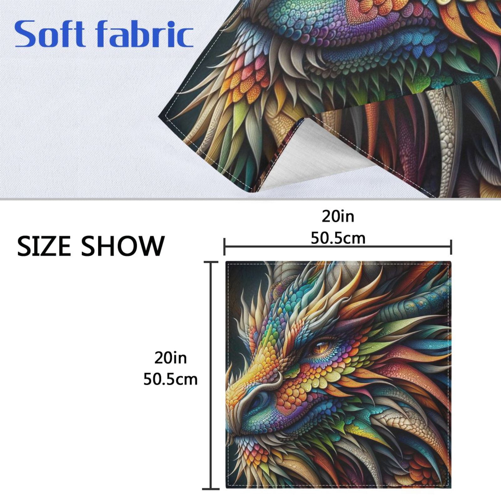 JSTEL Rainbow Dragon Portrait Cloth Napkins Set of 6, 20x20 Inch Washable and Reusable Napkin for Decoupage Dinner Party Everyday Use