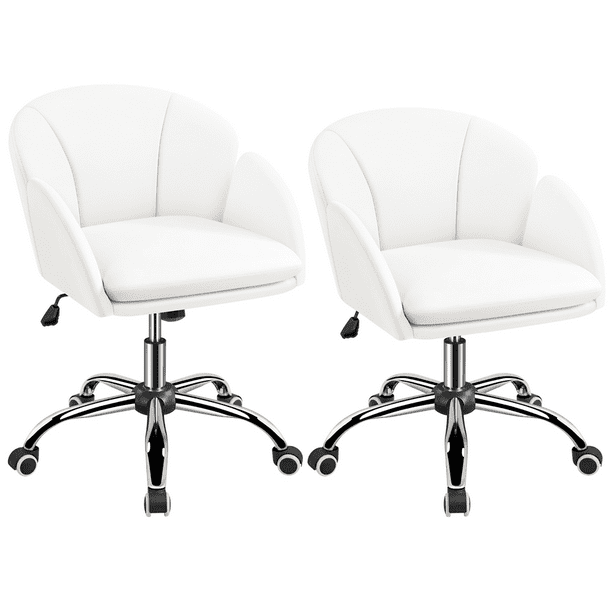 Yaheetech 2pcs Swivel Rolling Desk Chair Makeup Vanity Chair with Armrests, White