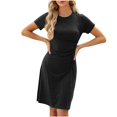 thumbnail image 5 of ATOYSOY Women's Round Neck Mini Loose Dress Pleated Cotton Lined Elegant Casual Relaxed Slim Retro Beach Sundress Trendy Short Sleeve Workout Dress for Girls Black, 5 of 5