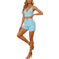 thumbnail image 4 of MODA NOVA Juniors 2 Piece Outfits Casual Summer Sleeveless Knot Back Crop Top Camisole with Shorts, 4 of 5