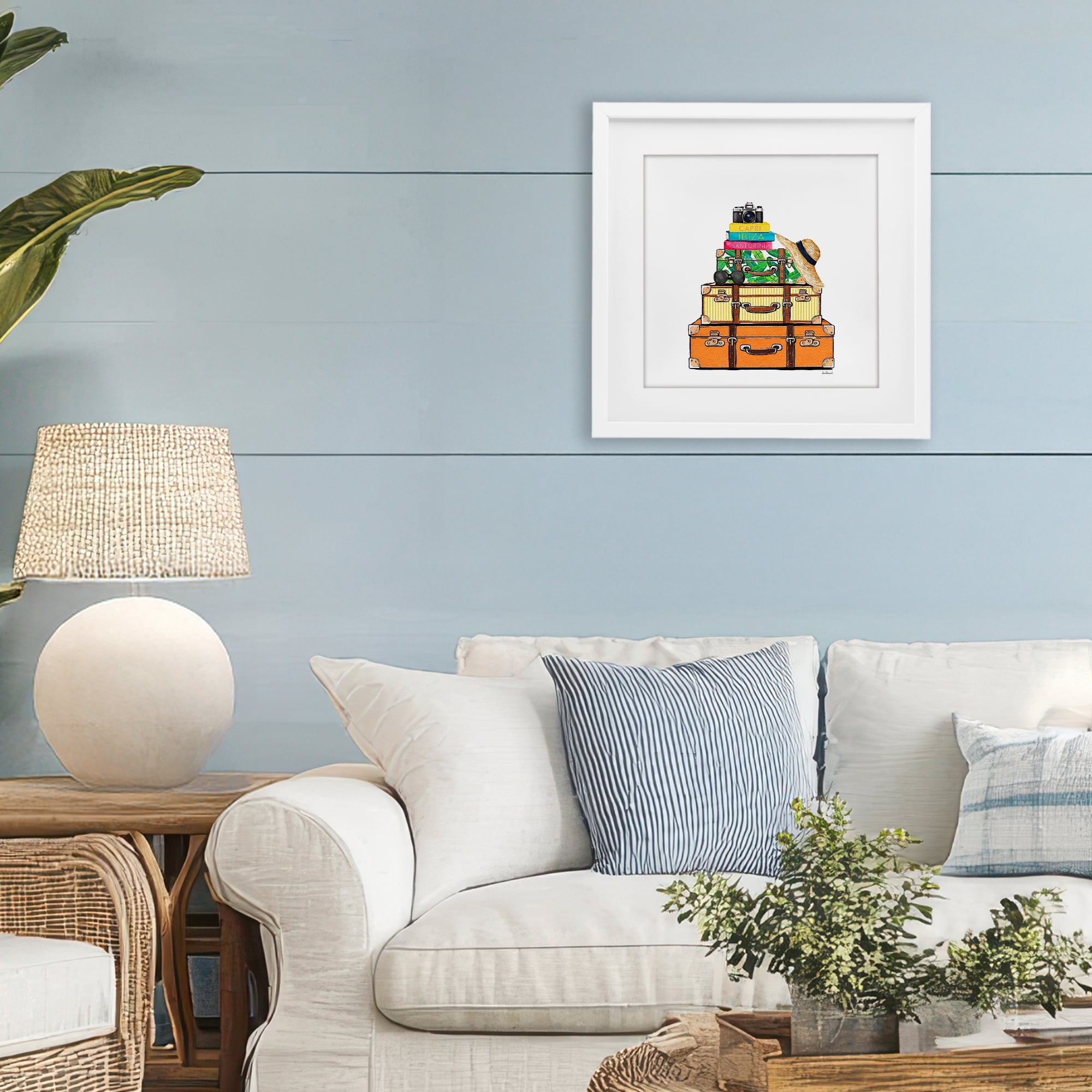 Stupell Industries Travel Suitcases & Camera White Framed Print Under Glass, design by Amanda Greenwood
