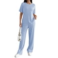 thumbnail image 2 of Ekouaer Lounge Sets for Women 2 Piece Matching Travel Outfits 2026 Loose Short Sleeve Top Wide Leg Pants Pockets, 2 of 6