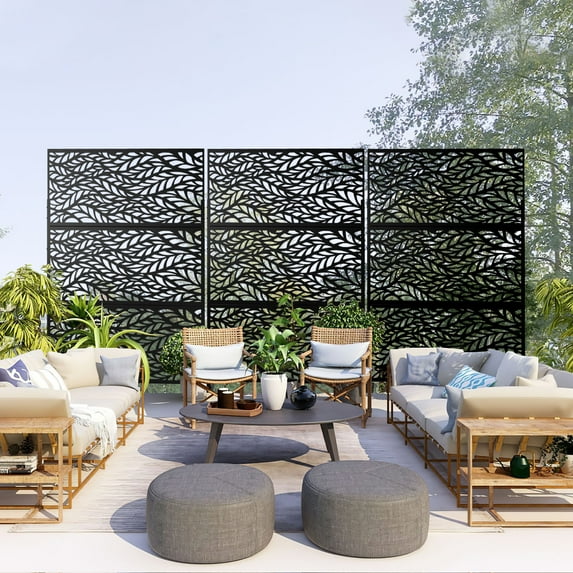 Neutypechic Outdoor Privacy Screen with Stand 76" x 47.2" x 15.7" Metal Balcony Decorative Screen