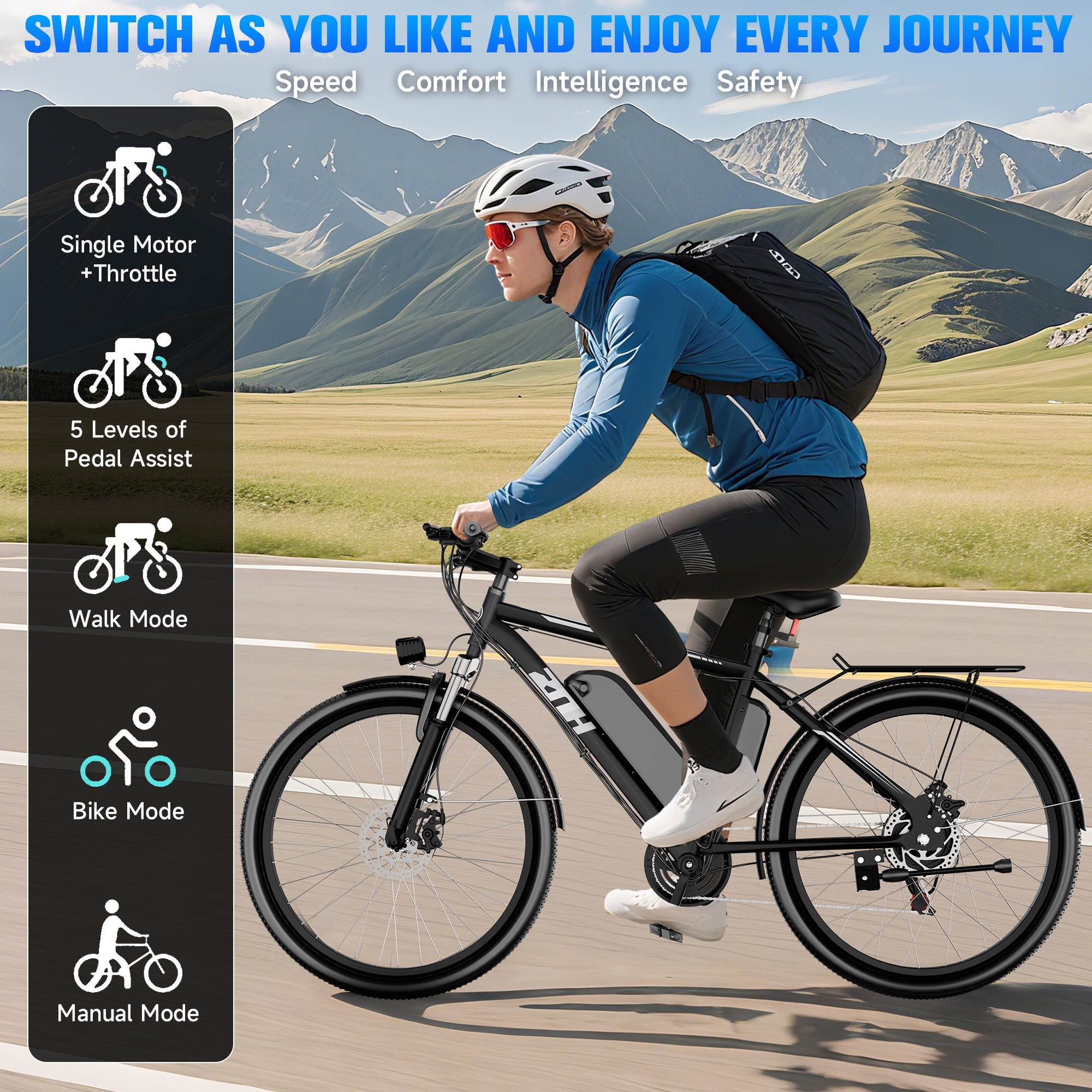 ZNH 1000w Peak Electric Bike for Adults – Electric Mountain Bike w 52V 13Ah Removable Battery ,26" off-road Ebike, Shimano 21-Speed, UL 2849，Black