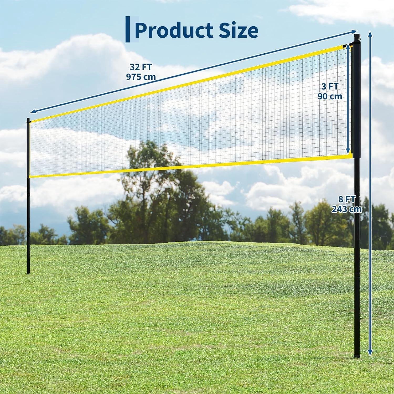 Rugerasy Portable Volleyball Net Set with Adjustable Height,Ball,Pump,Ropes & Carry Bag,Sturdy Outdoor Freestanding Net,Black&Yellow