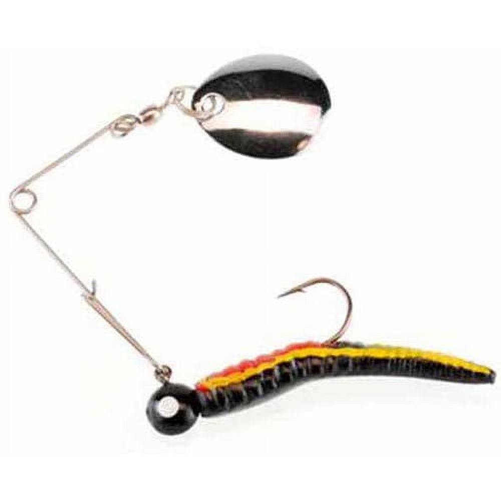 (2 pack) Johnson Original Beetle Spin Fishing Lure, Black Yellow Stripe/Red Belly, 1 in
