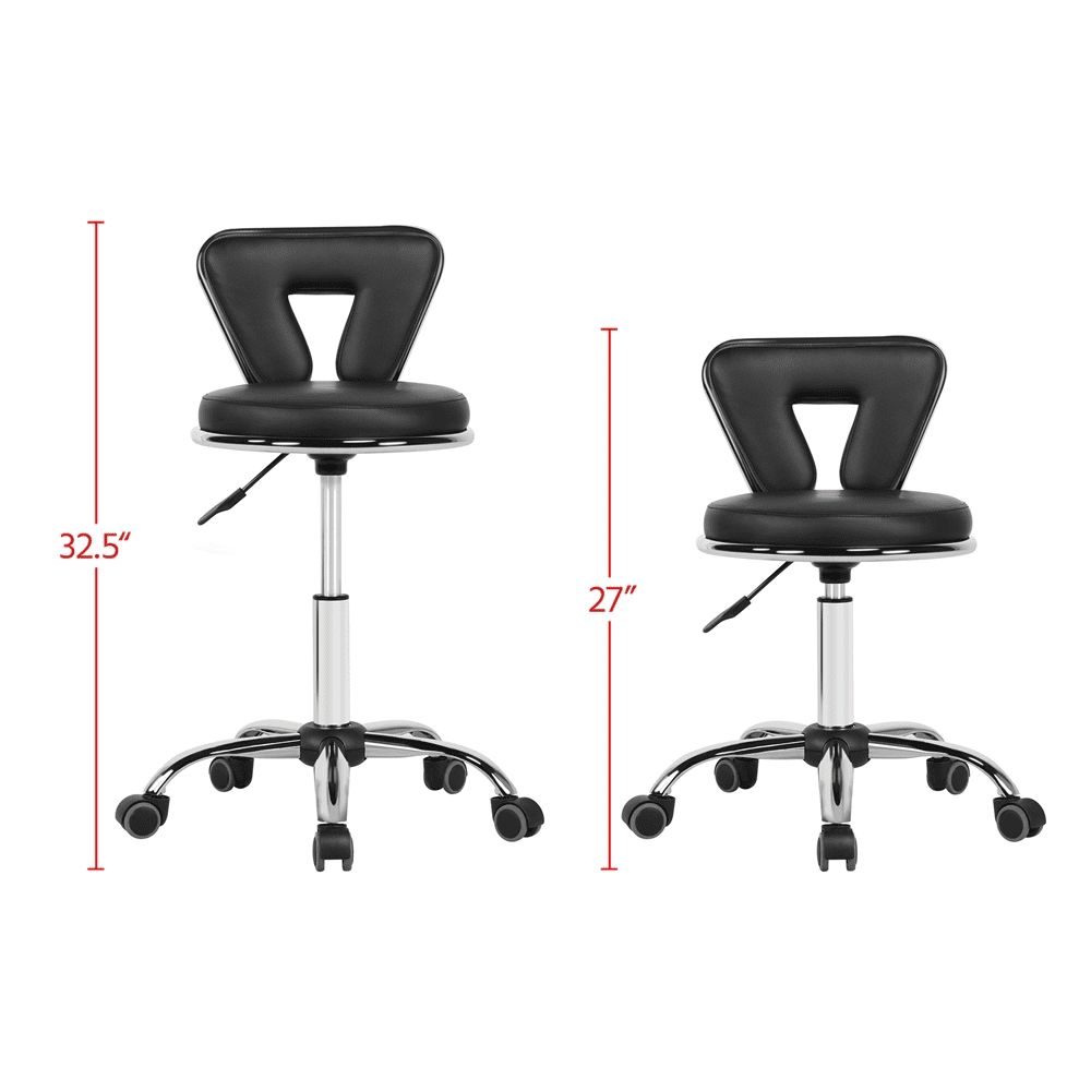 Alden Design Adjustable Mid-back Salon Stool with Wheels for Manicure Massage Spa, Black
