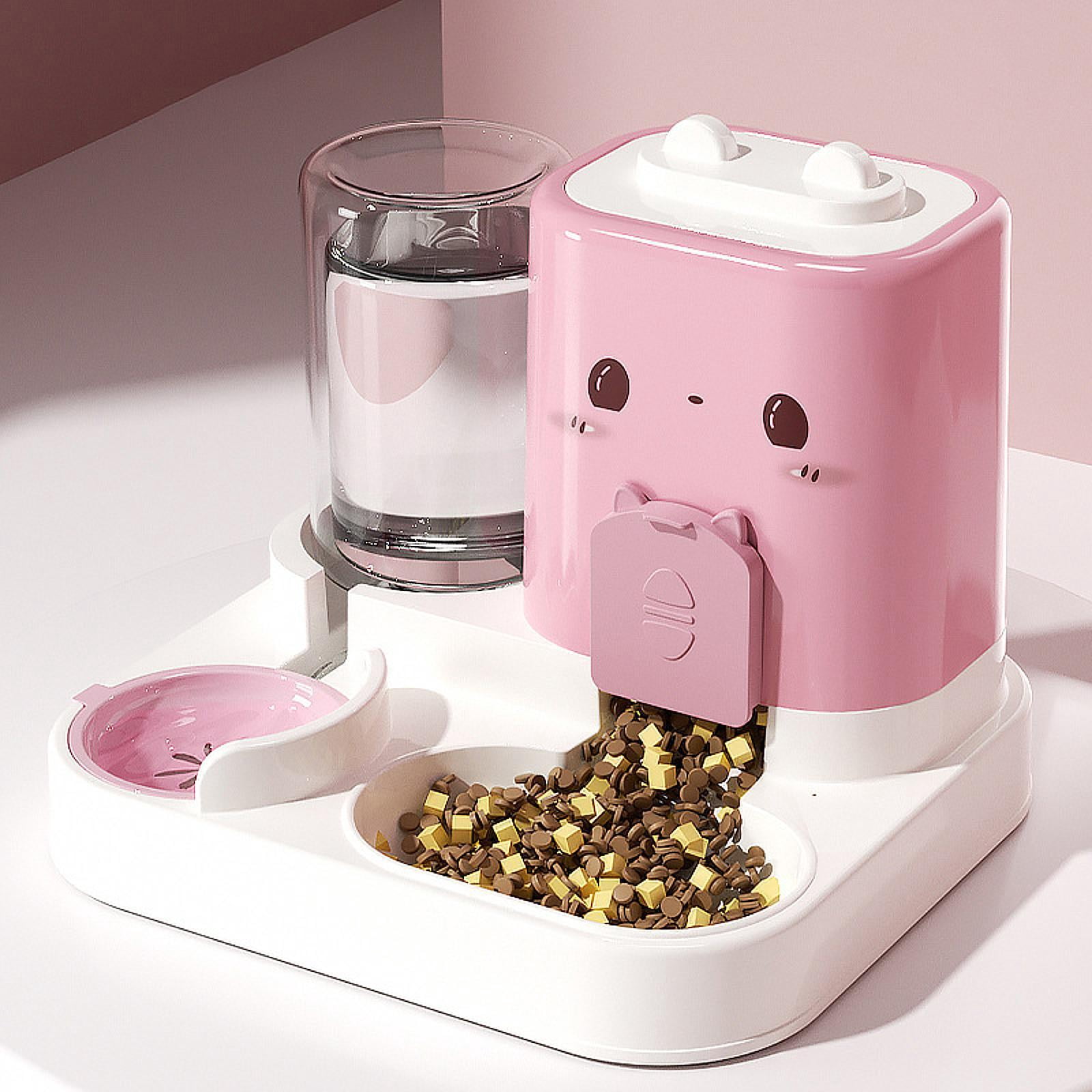 Serenable 2 in 1 Automatic Pet Feeder Cats Feeder Container Dog Bowl Feeding Station Compact Detachable Water Dispenser for Pink