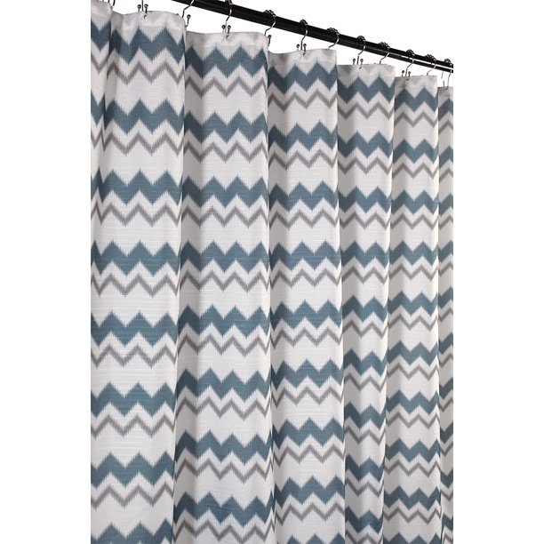 Serafina Home Blue, White And Grey Fabric Shower Curtain for Bathroom