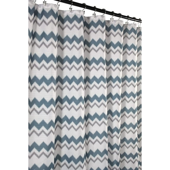 Serafina Home Blue, White And Grey Fabric Shower Curtain for Bathroom: Ikat Chevron Design (Blue)