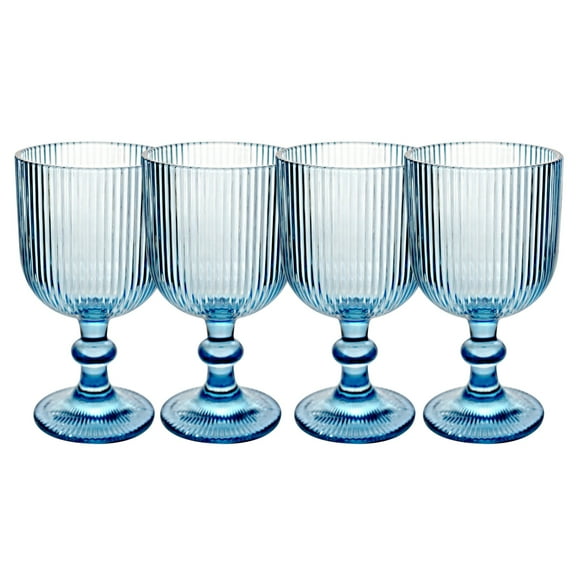 Set de 4 Copas de Vidrio Top Choice, Con Líneas en Relieve, Color Azul, Capacidad 380 ml con Caja de Regalo