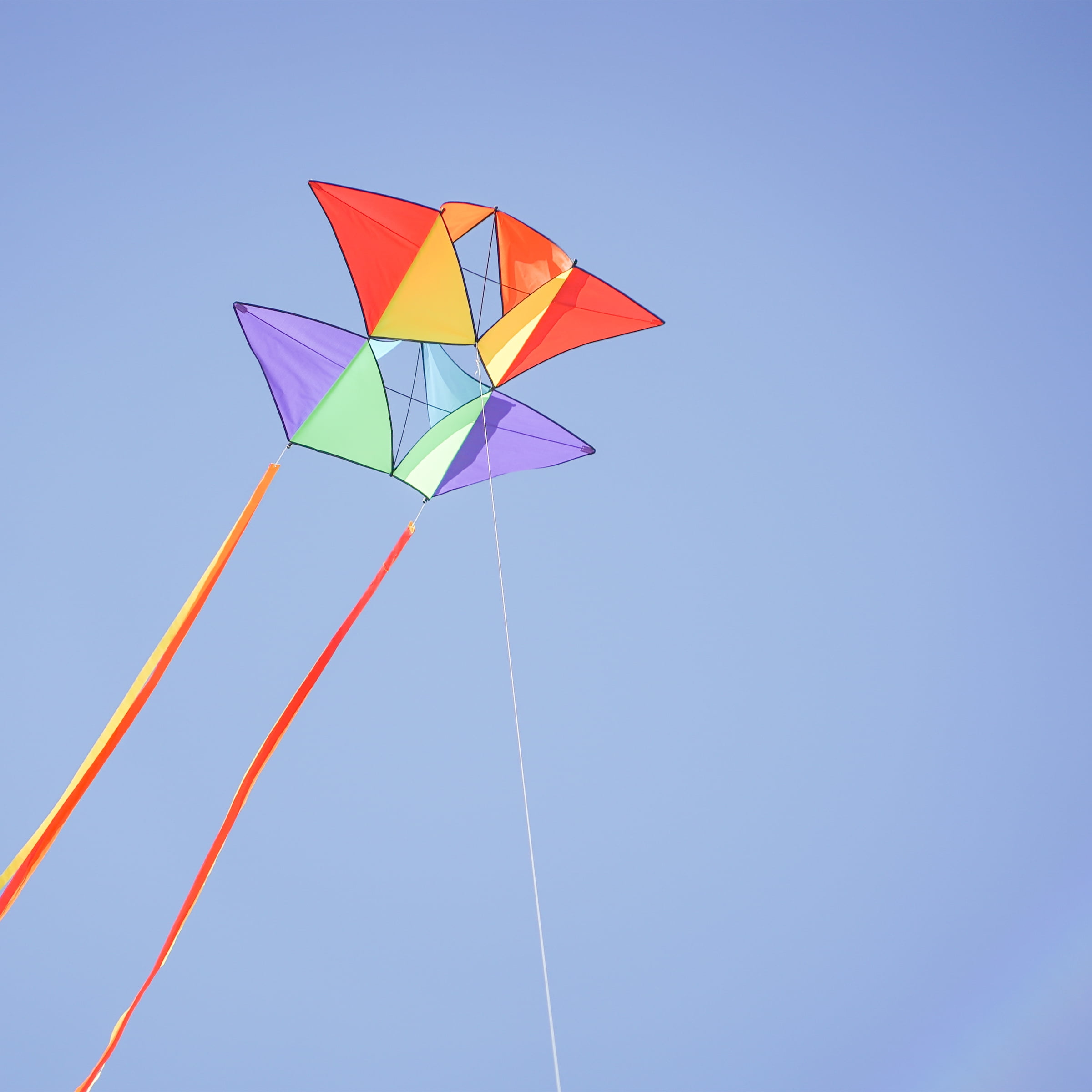 In the Breeze 3371 — Pacific Tri-Kite — Large Colorblock Cellular Single-Line Kite with Color-Coordinated Streamer Tails; Kite Line Included