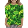 thumbnail image 1 of Posijego T-Shirt Filles Garçons Fête de la Saint-Patrick Manches 3/4 Col Rond Graphique Tee Ample Décontracté, 1 of 5