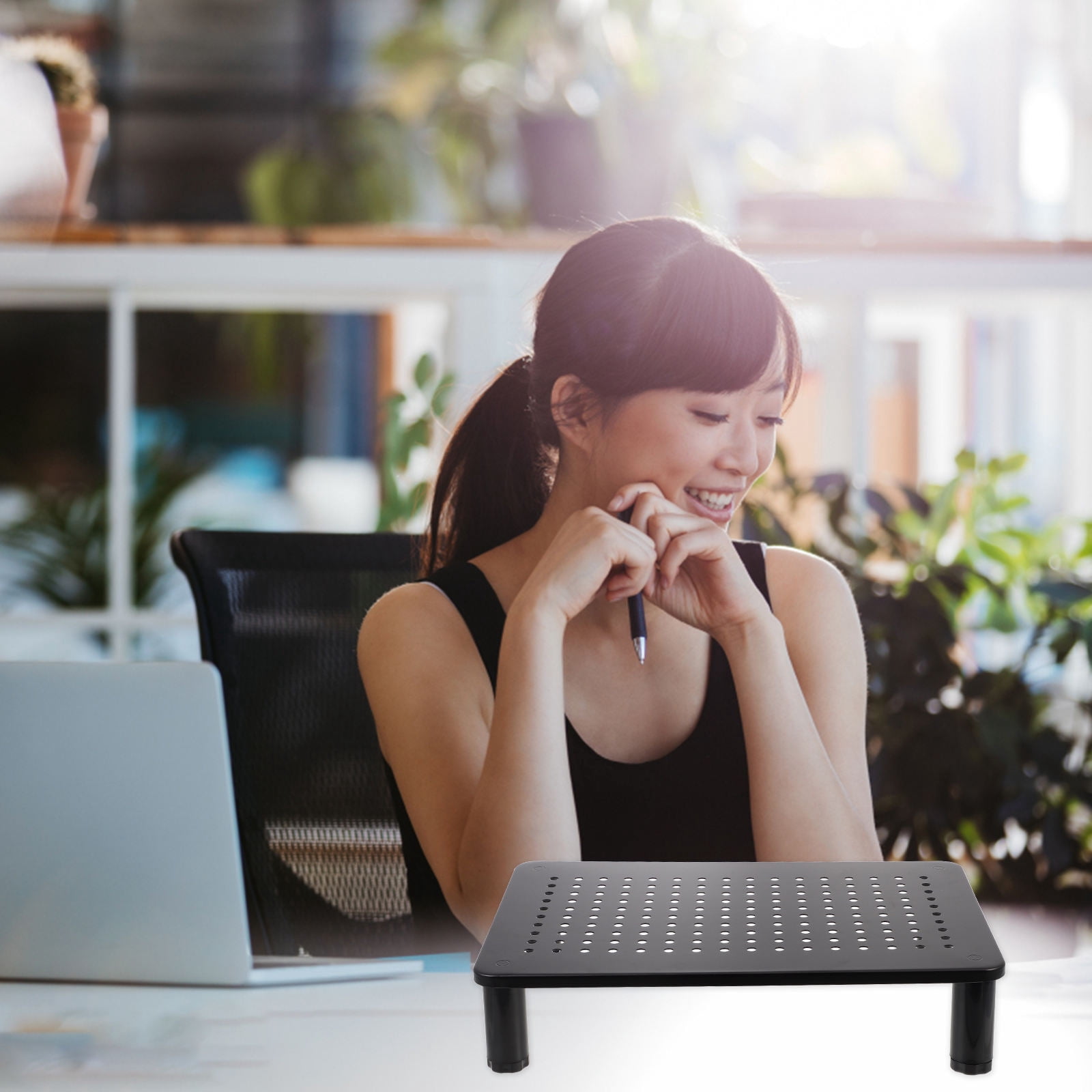 Homoyoyo Adjustable Desk Risers for Ergonomic Back & Neck Support, Black Plastic, 1 Set for Home Office Workstation