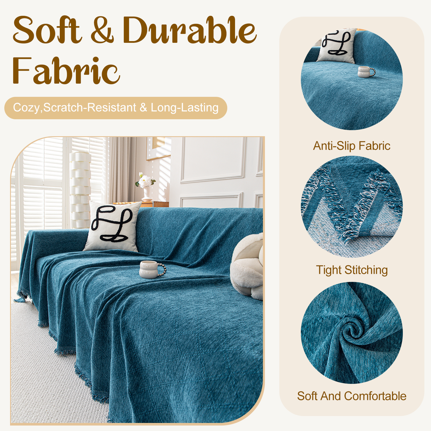 Jessy Home Sofa Cover Slipcover Couch Cover Protector Durable Multi-Function Furniture Cover for Pets Dogs Cats Home Decor Sofa Covers for Living Room 71"x 134"Deep Blue