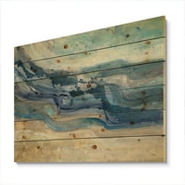 Designart 'Coast Blue Sea Waves Watercolour' Modern Farmhouse Print on Natural Pine Wood