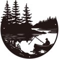 thumbnail image 1 of Decoraciones de pared de hierro para pesca, decoración de pared de metal negro, esculturas de pared de pescador en el lago, esculturas de pared con escenas de la naturaleza, decoración de pared para, 1 of 8