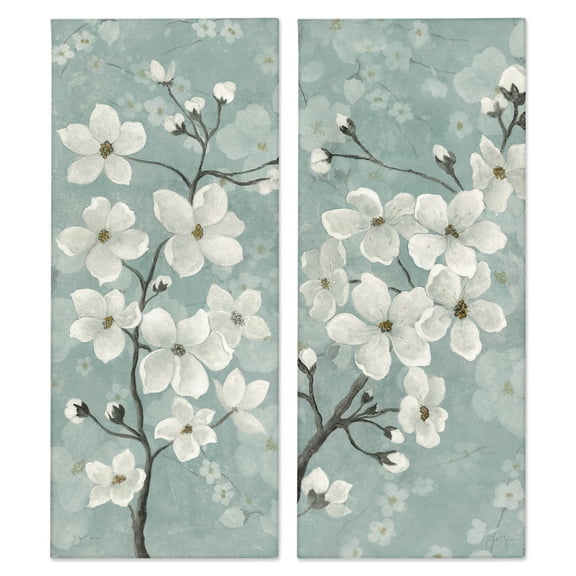 Stupell Industries Green Toned Blossoms Floral Painting Wrapped Canvas Canvas Art Print Wall Art, 10 x 24, Set of 2