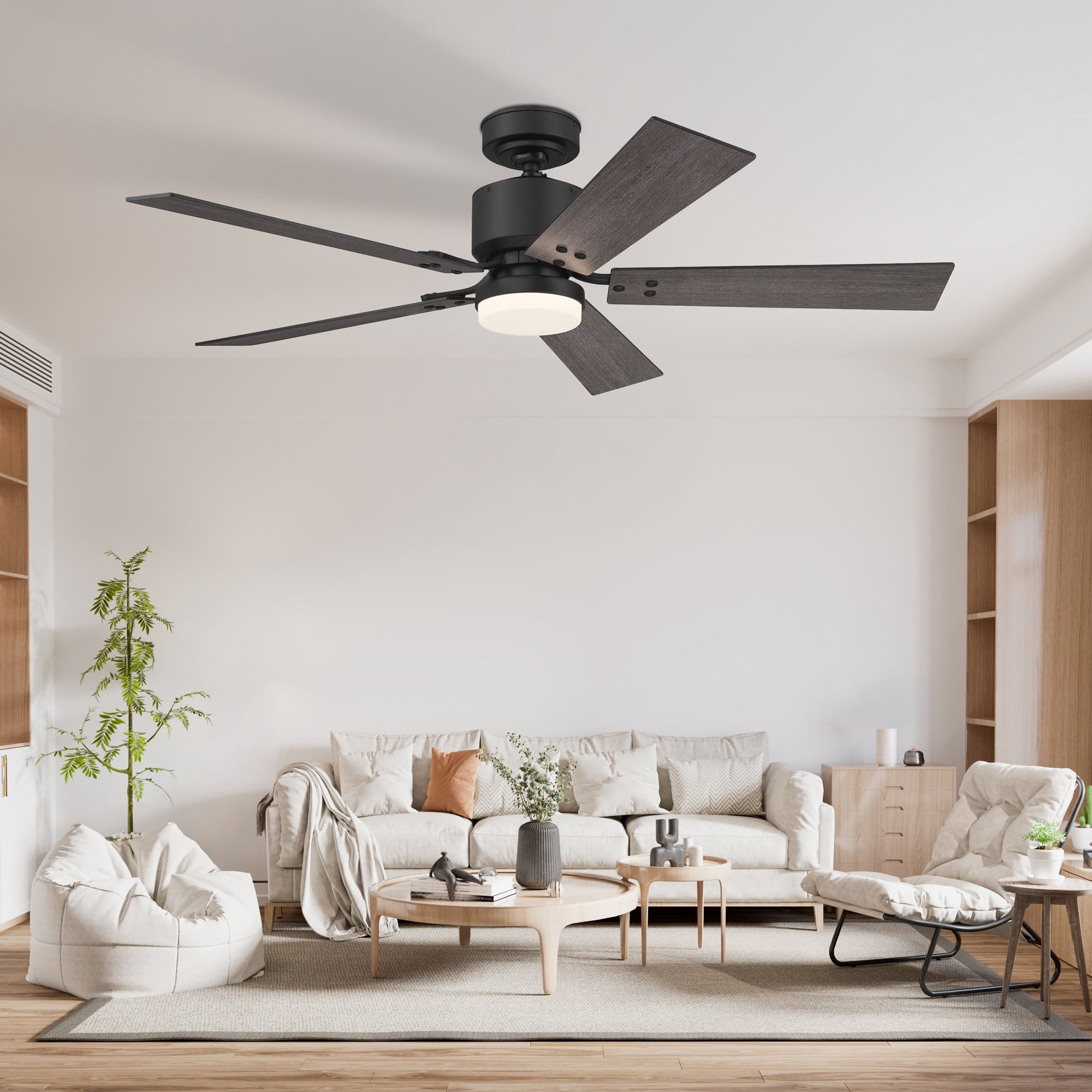 Matte Black 52 Inch 5 Blade Indoor Ceiling Fan, Ideal for Bedrooms and Living Rooms, Quiet DC Motor, LED Light with Remote, Eleve Comfort