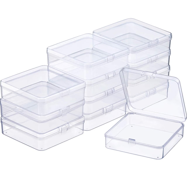 Contenedores de almacenamiento SATINIOR de plástico transparente, paquete de 12 unidades, 9,4 x 9,4 x 3 cm