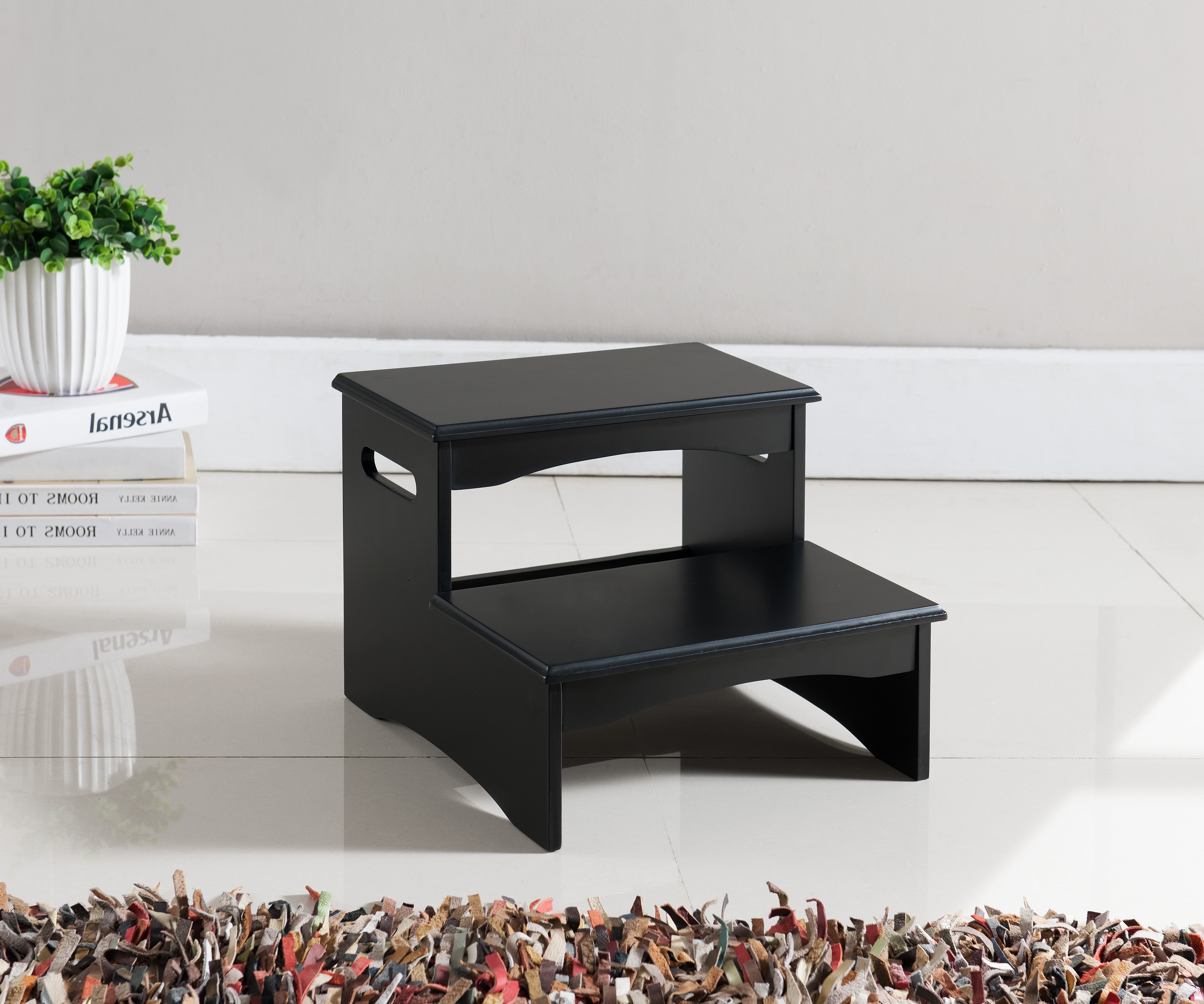Garrie Black Wood 12 Inch Contemporary, Wooden Stepping Stool For Bed