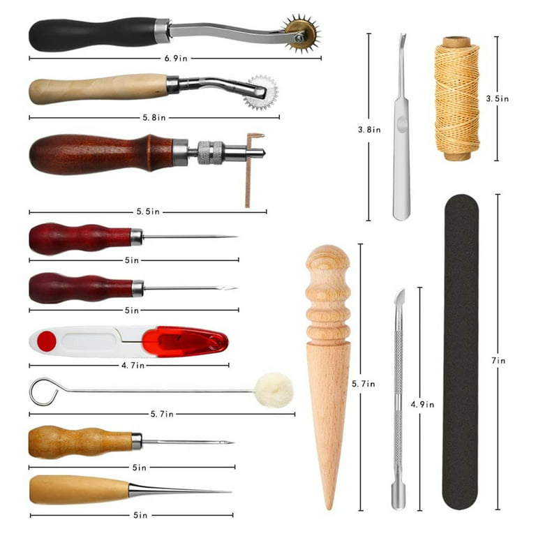 SIMPZIA Leather Craft Tool 25 Pcs Leather Sewing Tools Kit Leather Diy Hand Stitching  Tools With Groover Awl Edge Creaser For Se - Leather Craft Tool 25 Pcs Leather  Sewing Tools Kit