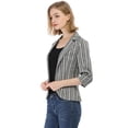 thumbnail image 4 of Blazer De Solapa Con Muescas Y Mangas 3/4 A Rayas Para Mujer Gris oscuro XS, 4 of 6