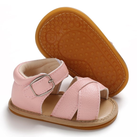 Laurenza's Baby Girls Pink Metallic Leather Sandals Summer 0-6M Size 2