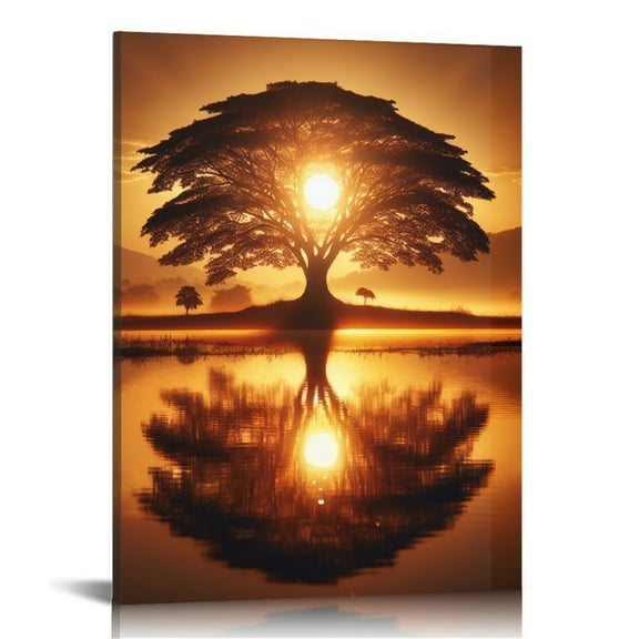EastSmooth Sunset Wall Art Landscape Pictures Canvas Print Tree Decor for Office Living Room Nature Landscape Décor Framed