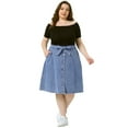 thumbnail image 3 of DARING DIVA Women's Plus Outfits Tie Waist Button Front Midi Denim Skirt 1X Grey Blue, 3 of 6