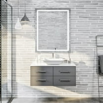Totti Wave 36" Gray Modern Bathroom Vanity w/ Super White Man-Made Stone Top & Sink