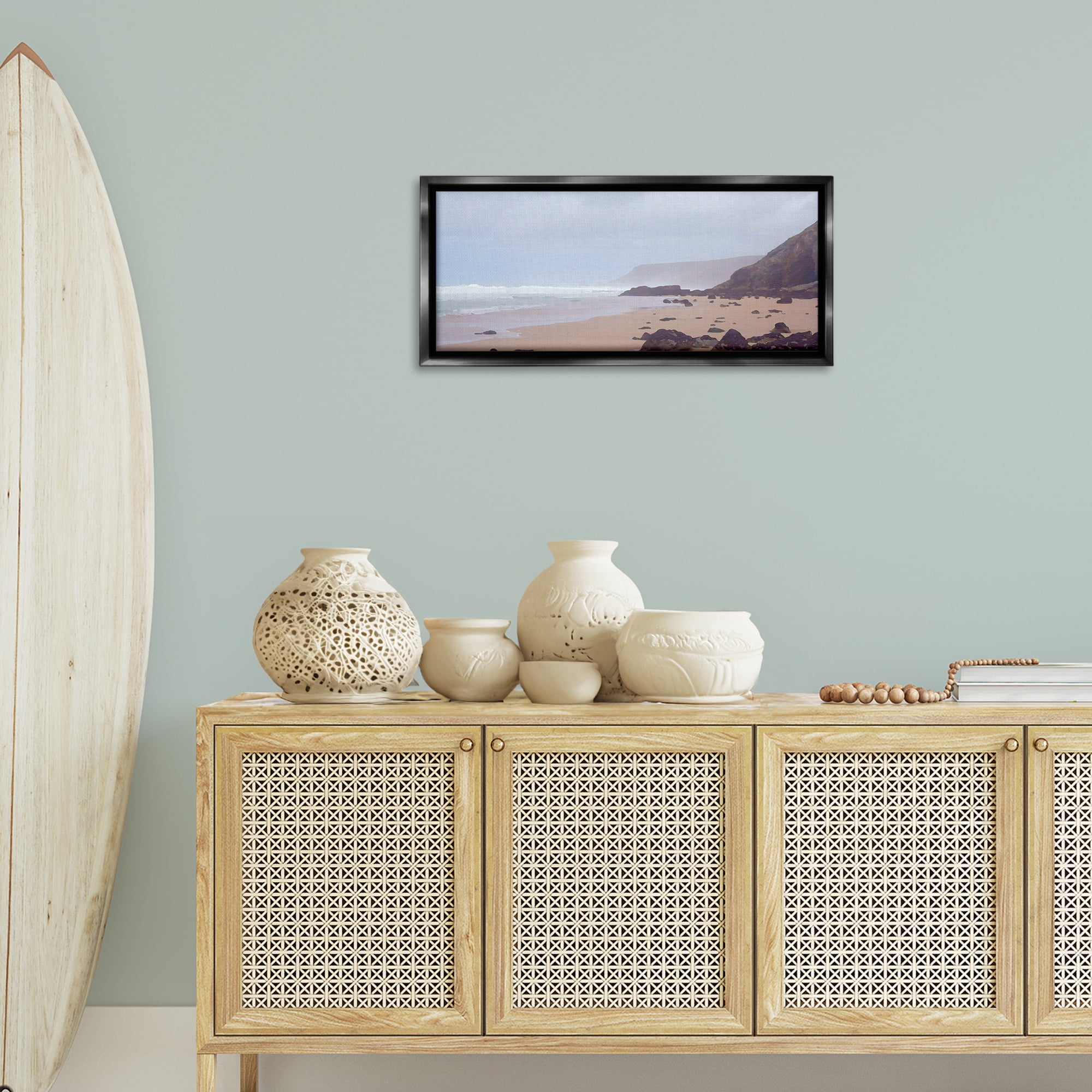 Stupell Industries Sea Mists View Landscape Photography Black Floater Framed Canvas Art Print Wall Art, 31 x 14