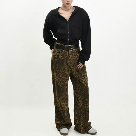 Pntutb Denim Pants for Women Color High Waisted Versatile Straight Slender Loose Leg Trousers